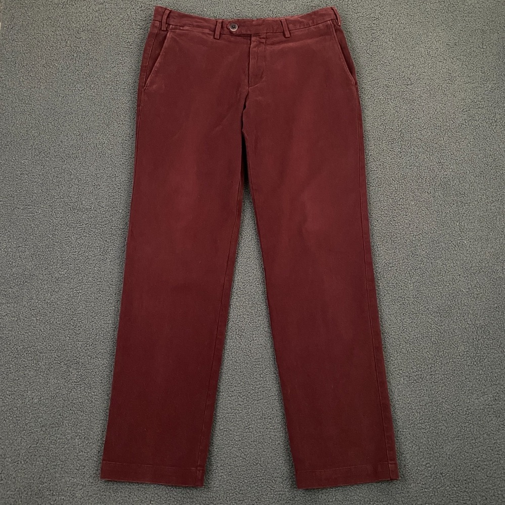 Canali Pants FITS Mens 33x31 Red Chino Trousers Cotton Twill Flat Front Italy